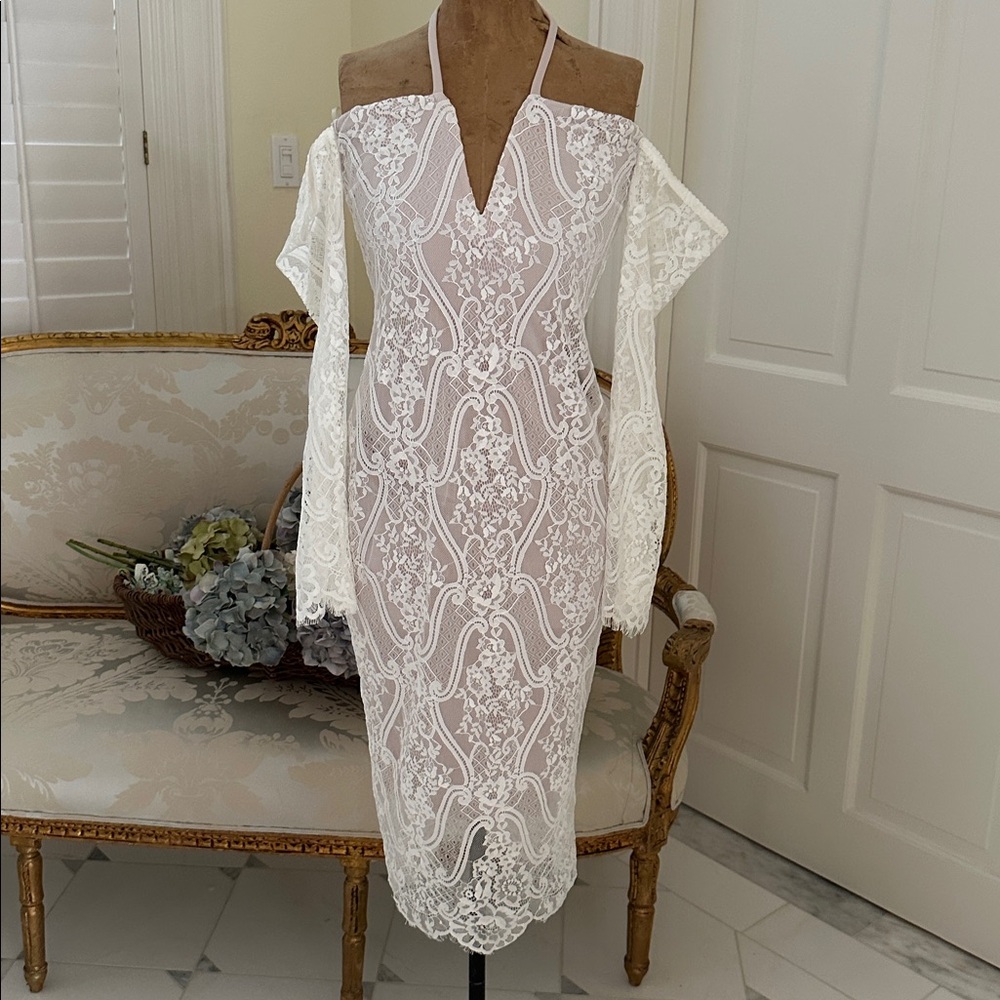 NWT Nookie lace, long sleeve midi dress, size med. Engagement dress perfection!